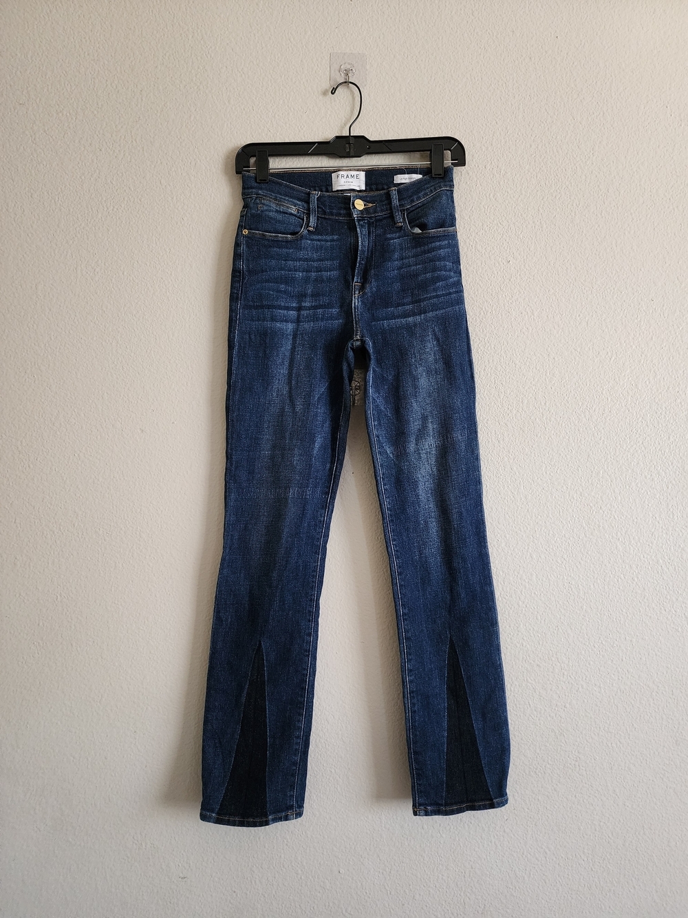 Frame Denim Indigo Straight-Leg Jeans with Front Slits